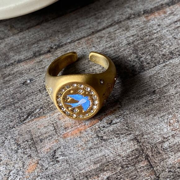 NEW Gold Blue Bird Rhinestone Ring - Picture 4 of 9